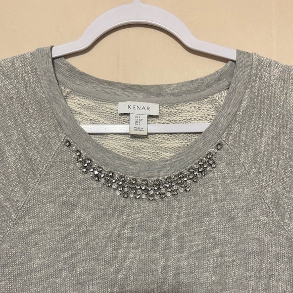 Kenar women's S long sleeve knee length sweatshirt dress w/ rhinestone details - Picture 4 of 8